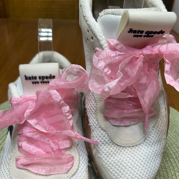 Kate Spade White Sneakers with Pink Ribbon Laces - Picture 4 of 8